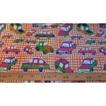 Toile cirée Kitch Kitchen voitures fond orange 50x120 cm