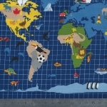 Tissu le monde des animaux fond bleu 30 x 110 cm