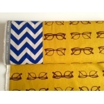 Tissu Echino lunettes fond moutarde bordure chevrons 20 x 110 cm