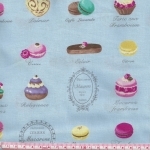 Tissu Yuwa Macarons fond bleu clair 30x110 cm