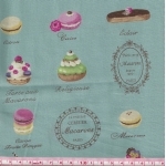 Tissu Yuwa Macarons fond bleu gris 30x110 cm