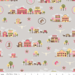 DERNIER COUPON Tissu Saddle Up western fond gris 1m x110 cm