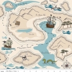 Tissu Pirate Matey's carte aux trésors fond crème 20x110 cm