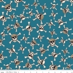 Tissu Pirate Matey's têtes de mort fond bleu 20x110 cm