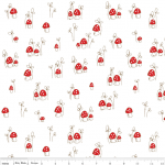 Tissu Petit Chaperon Rouge champignons fond blanc