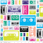 Tissu Geekly Chic cassettes fond blanc 20x110 cm