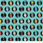 Tissu Geekly Chic disques fond bleu  20x110 cm