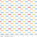 Tissu Geekly Chic mini moustaches multico fond blanc 20x110 cm