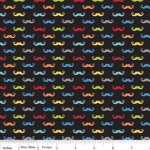 Tissu Geekly Chic mini moustaches multico fond noir 20x110 cm