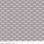 Tissu Geekly Chic mini moustaches roses fond gris 20x110 cm