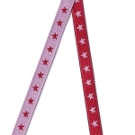Ruban Etoiles réversible rose pâle / rouge grenat 1m