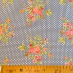 Toile enduite roses fond pois bleus 50x140 cm