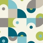 DERNIER COUPON Tissu Mod Squad Disques bleu vert 1m35 x110 cm