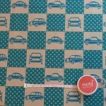 Tissu Echino damier voitures fond bleu 20x110 cm