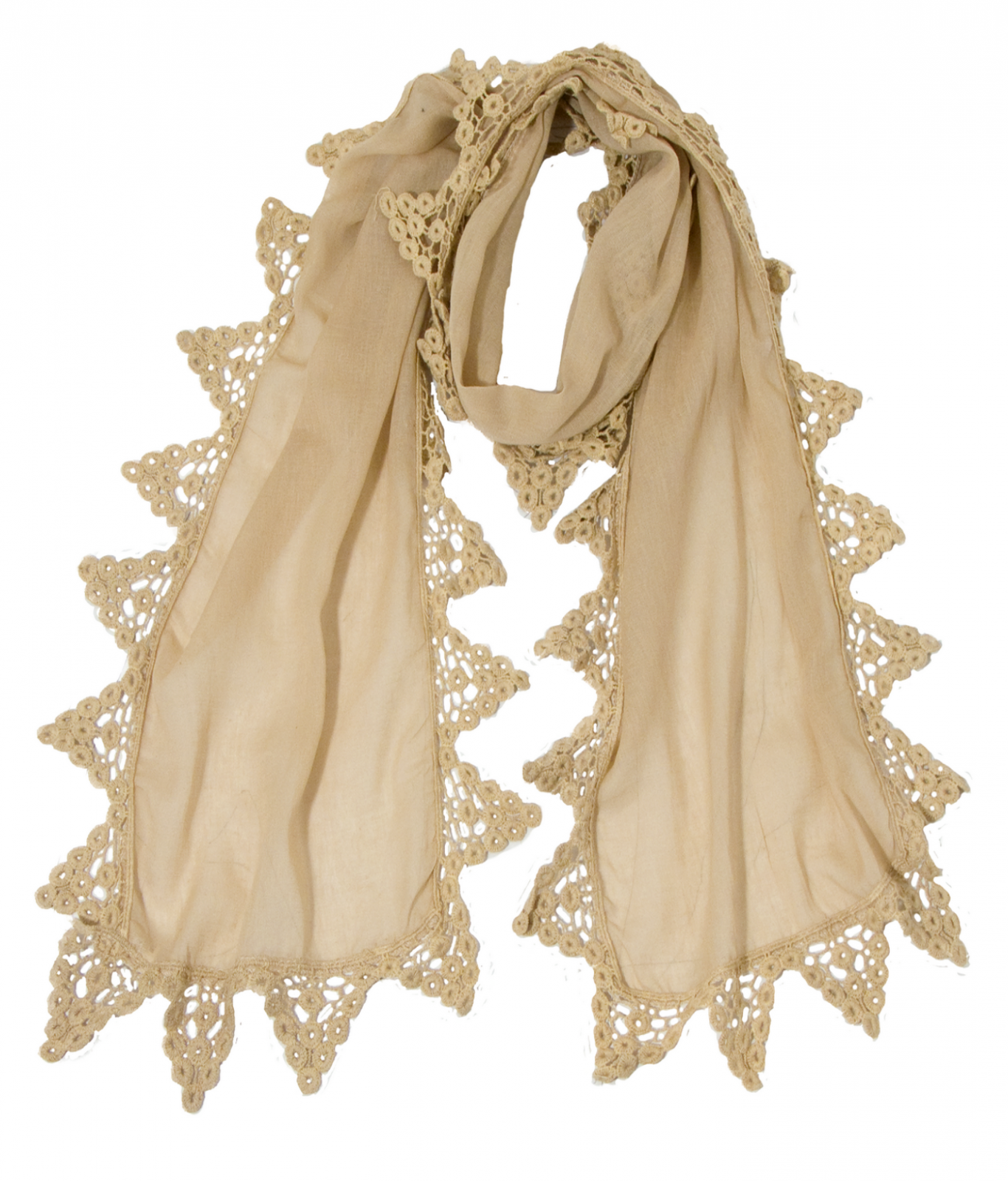 ECHARPE BORDURE DENTELLE COTON BEIGE 1