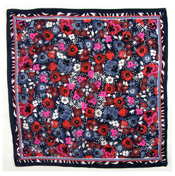 Carré de soie foulard  fleuri sur fond noir 85 x 85 cm