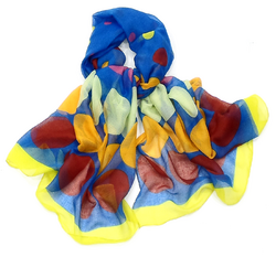 Chèche bleu imprimé pois multicolores