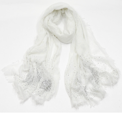 Chèche écharpe blanc grisé ailes d'anges en strass et clous
