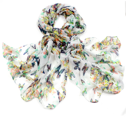 Chèche paréo blanc motifs papillons