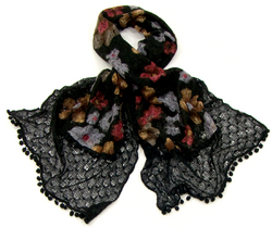 Echarpe en maille dentelle fleurie noir