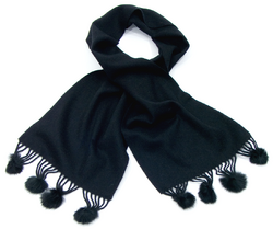 Echarpe noir en laine et fourrure