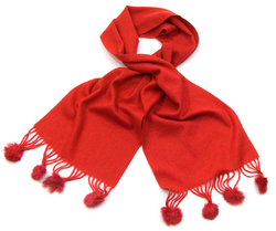 Echarpe rouge laine et fourrure