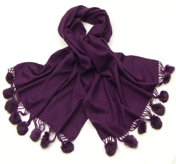 Etole violet en pure laine pompons foourrure