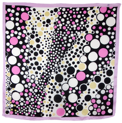 Carré de soie foulard imprimé bulles parme noir 85 x 85 cm