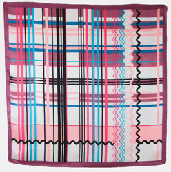 carré de soie foulard imprimé graphique violine 85 x 85 cm