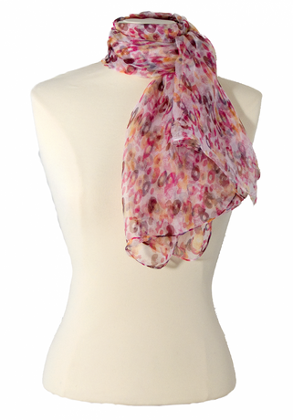 ECHARPE MOUSSELINE DE SOIE IMPRIME BULLES ROSE JAUNE 1