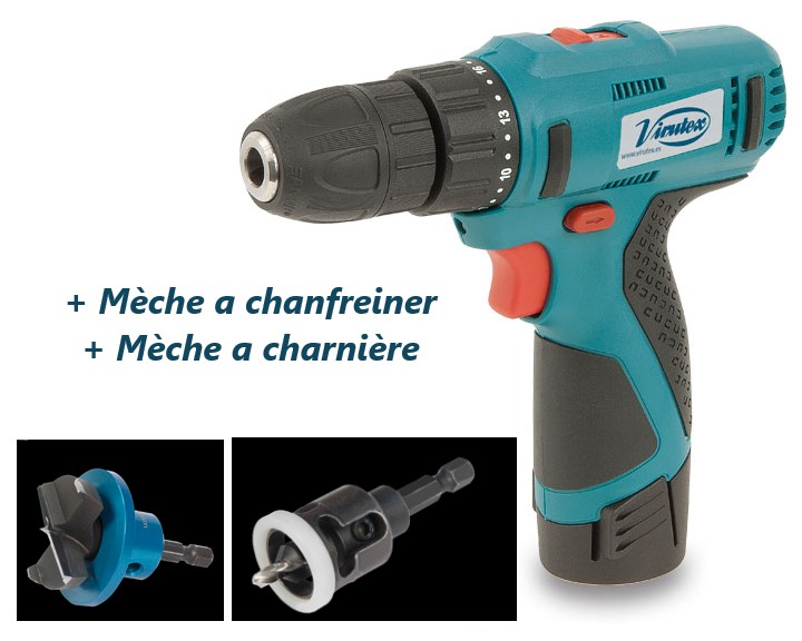 Perceuse visseuse à batterie ATB40 + mèche a charniere invisible + mèche a chanfreiner