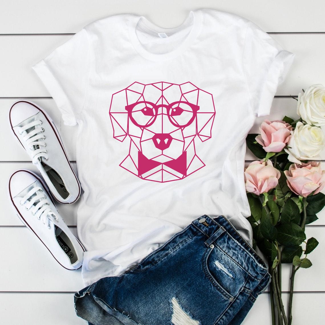 chien lunettes géométrique motif thermocollant t-shirt