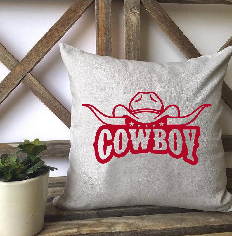 cowboy chapeau cornes coussin