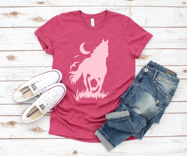 cheval lune oiseaux motif thermocollant t-shirt femme