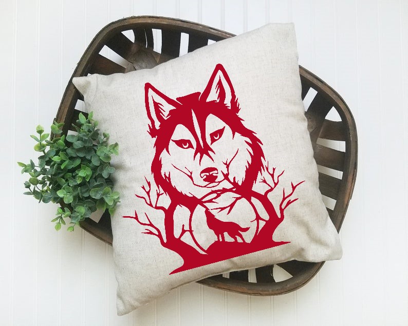 loup arbres motif thermocollant coussin