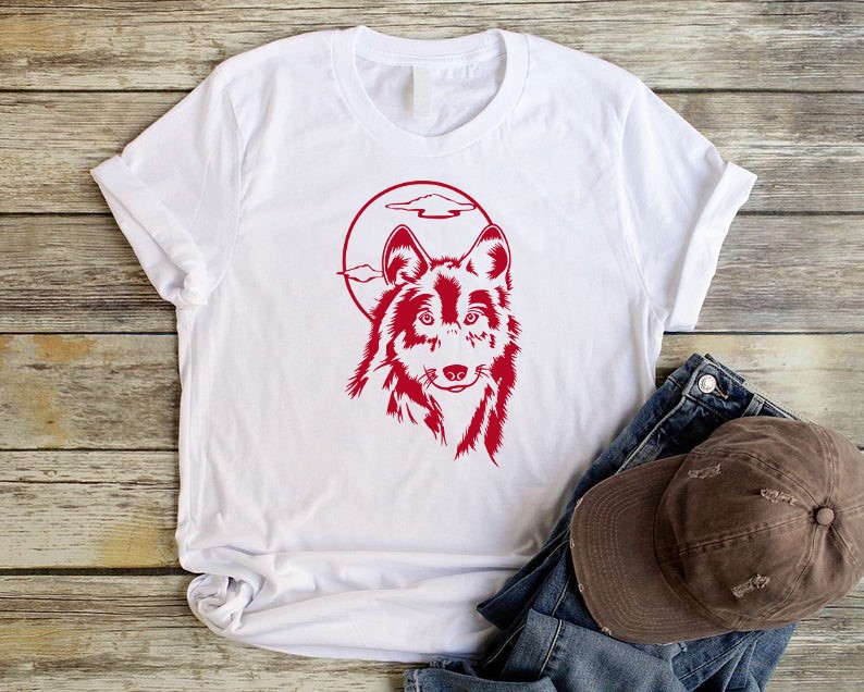 chien loup lune t-shirt homme