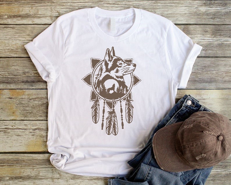 loup fleur plumes motif thermocollant t-shirt homme
