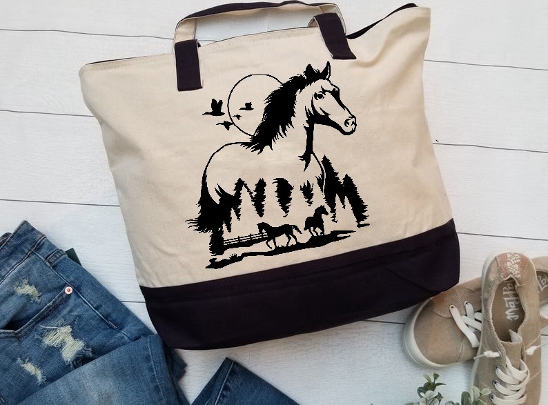 chevaux lune motif thermocollant sac shopping