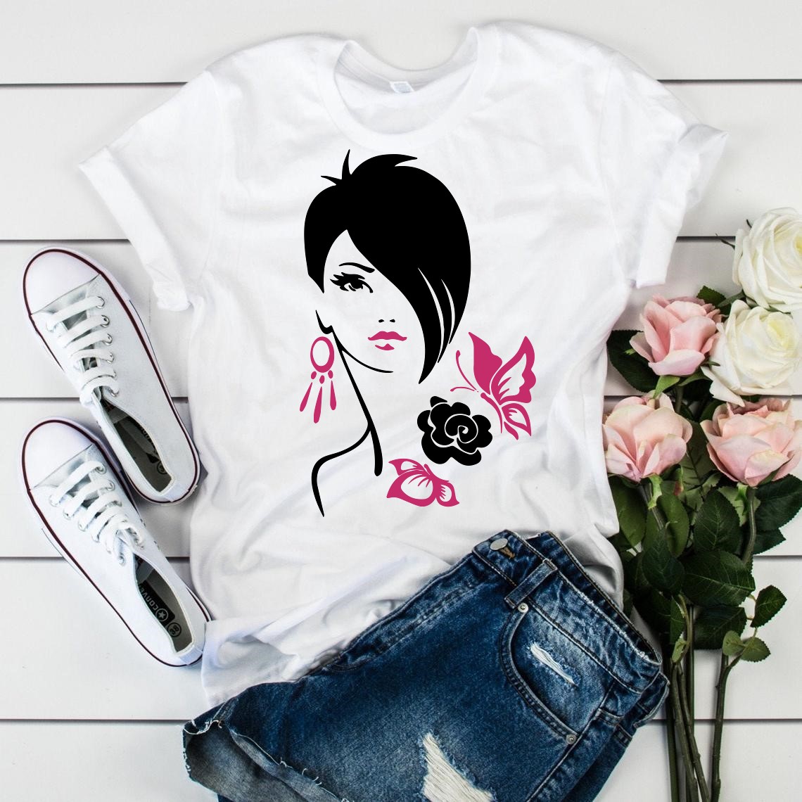 femme papillons fleur motif thermocollant t-shirt femme