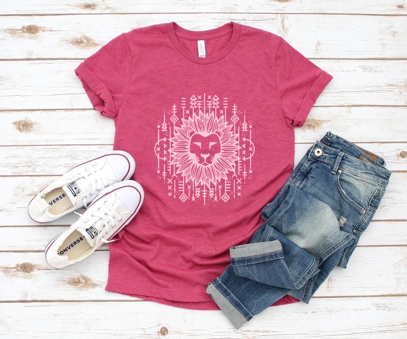 lion boho motif thermocollant t-shirt femme