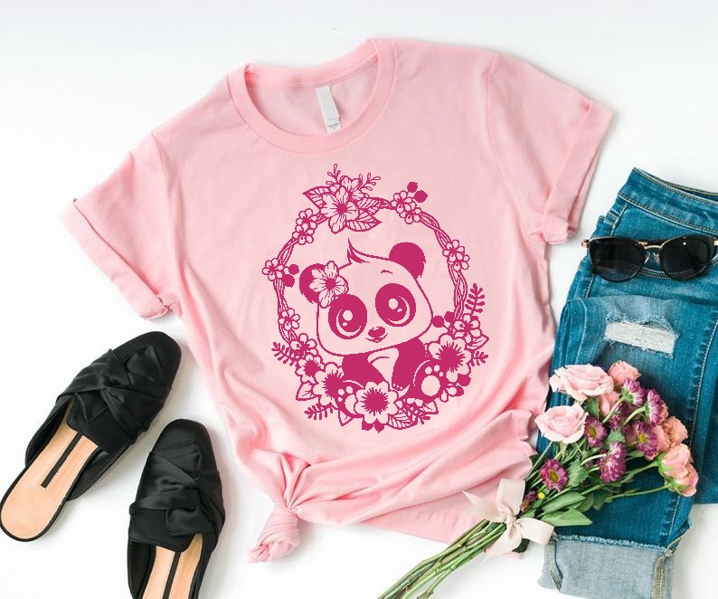 panda fleurs motif thermocollant tee shirt