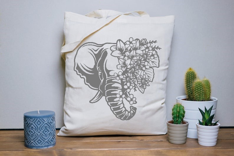 elephant fleurs motif thermocollant sac