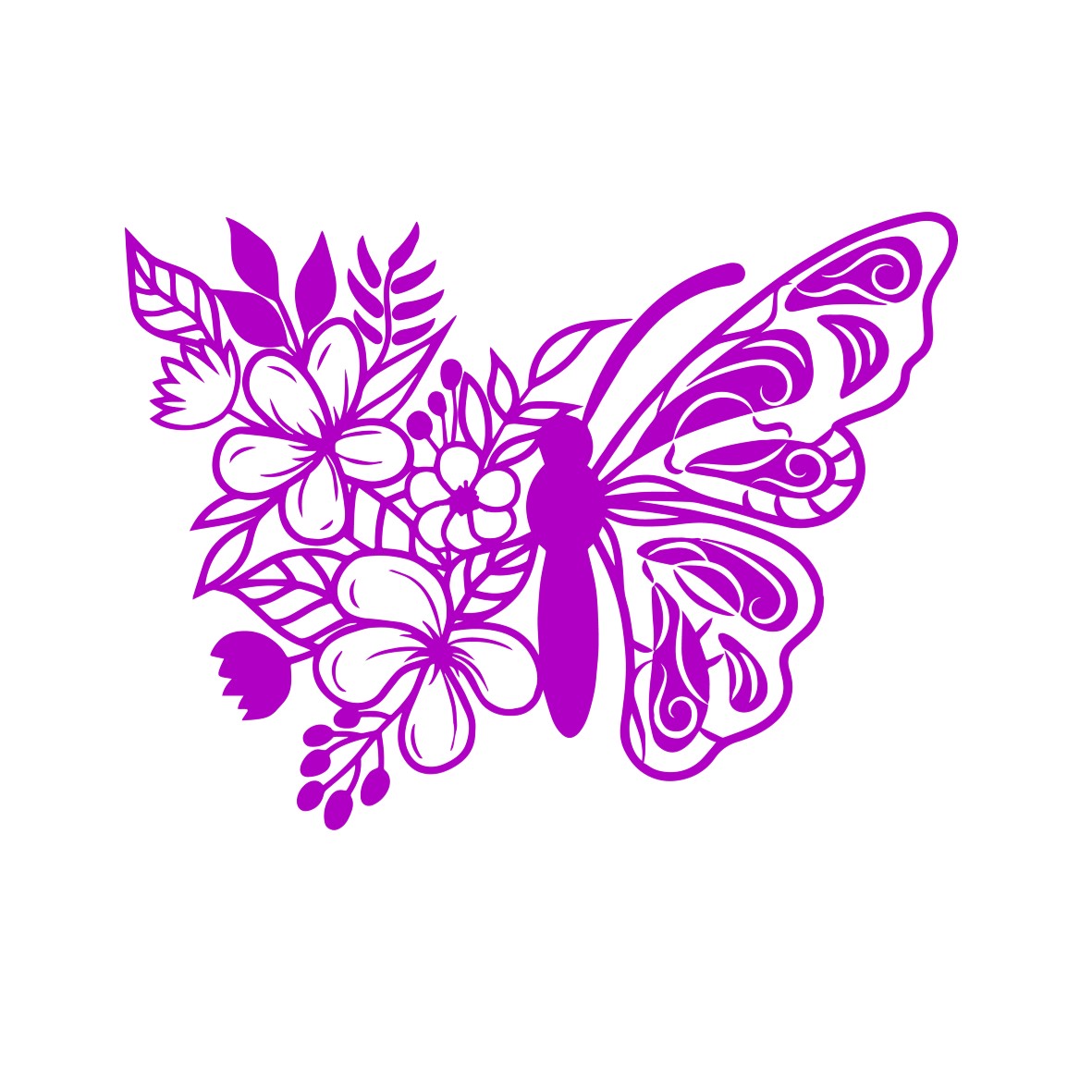 papillon et fleurs motif thermocollant