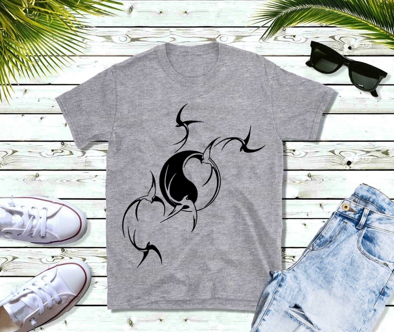 oiseaux ying yang motif thermocollant tee shirt