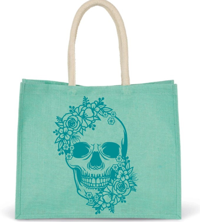 crâne fleurs motif themrocollant sac shopping