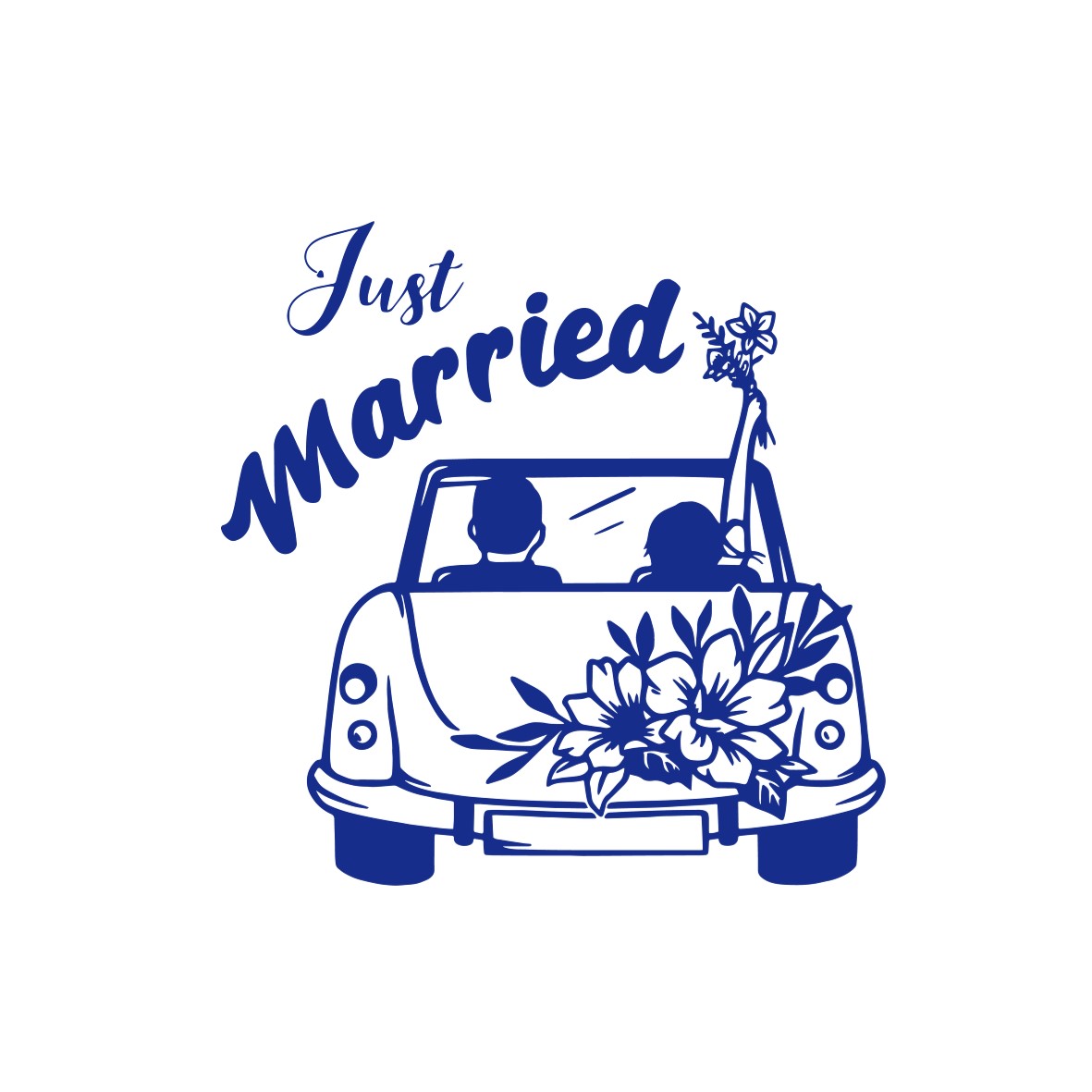 Just Married Voiture Fleurs Motif Thermocollant - EVENEMENTS/MARIAGE - Flex  Textile