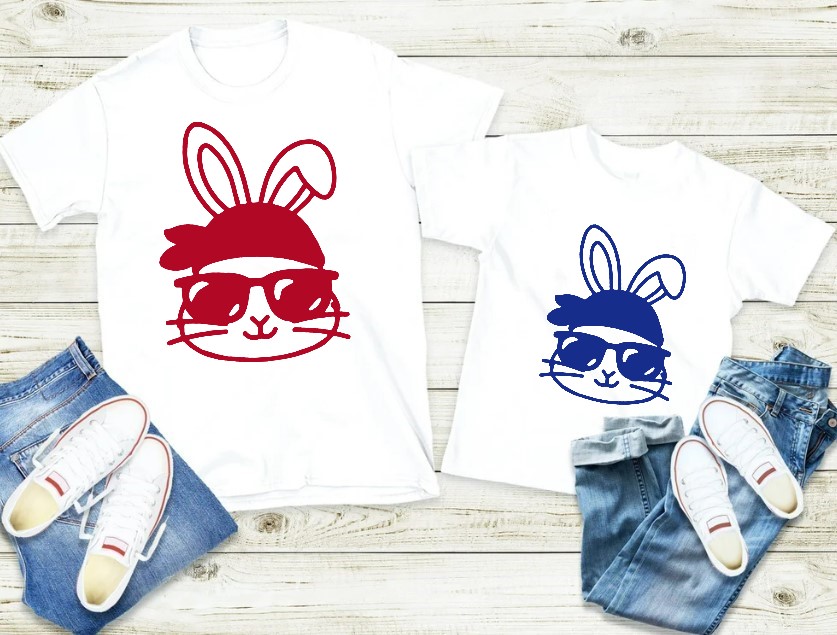 lapin lunettes motif thermocollant tee shirt