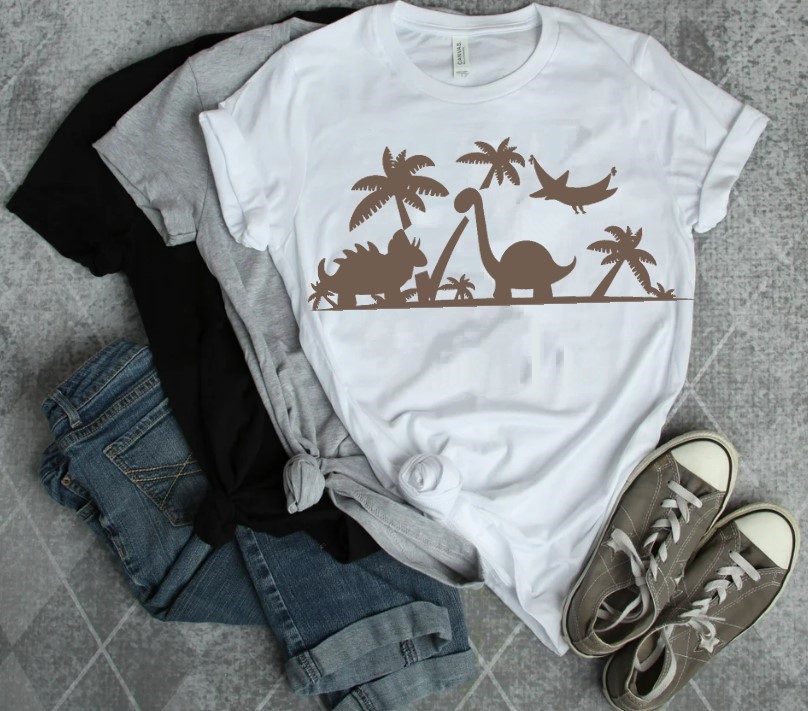 tricératops palmiers motif thermocollant tee shirt