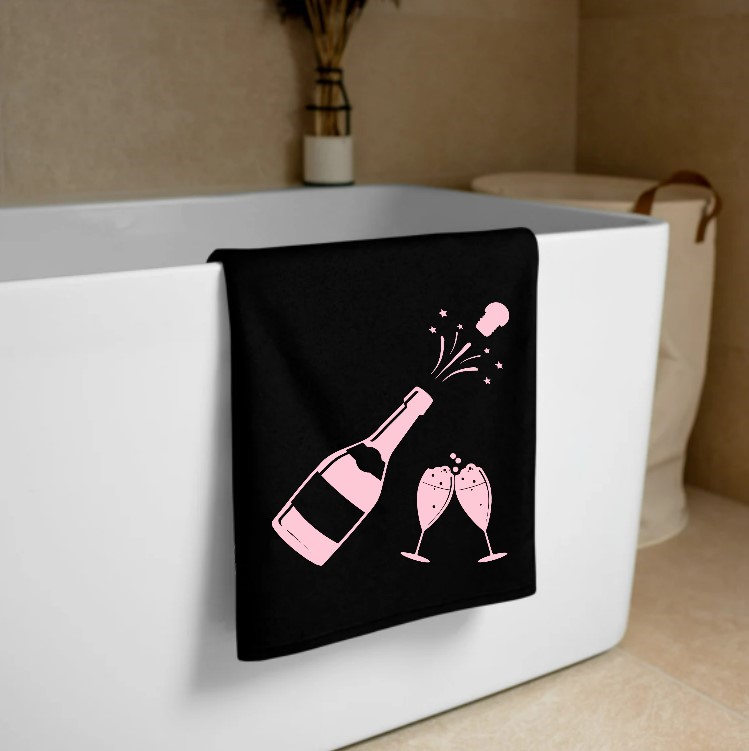 bouteille champagne motif thermocollant serviette