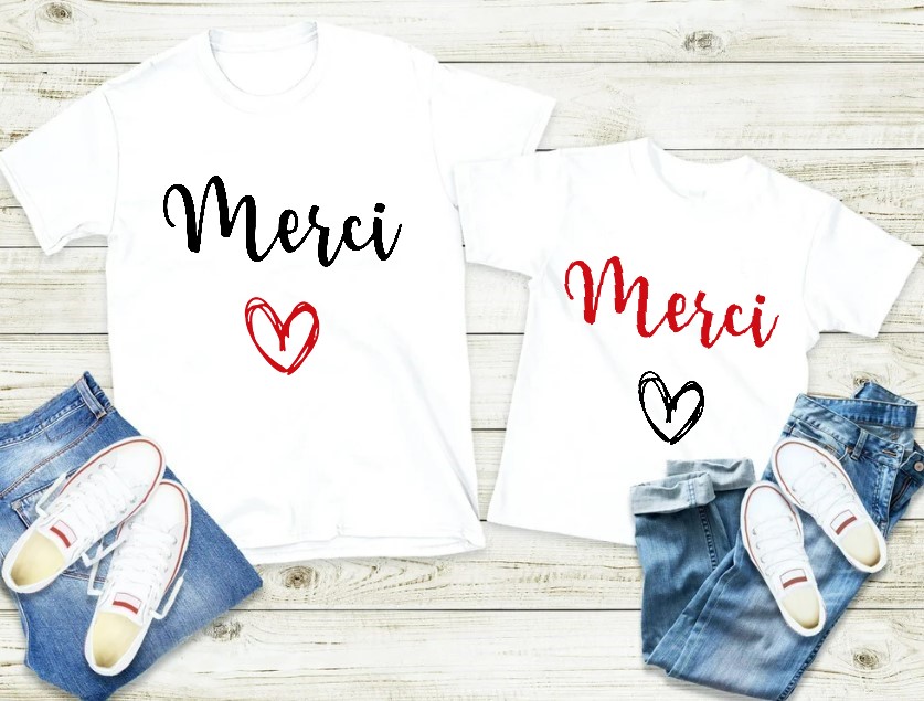 Merci coeur motif thermocollant t-shirts homme femme